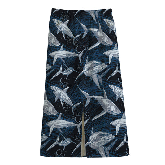 Shark Underwear Pattern Print Cotton Front Slit Maxi Skirt