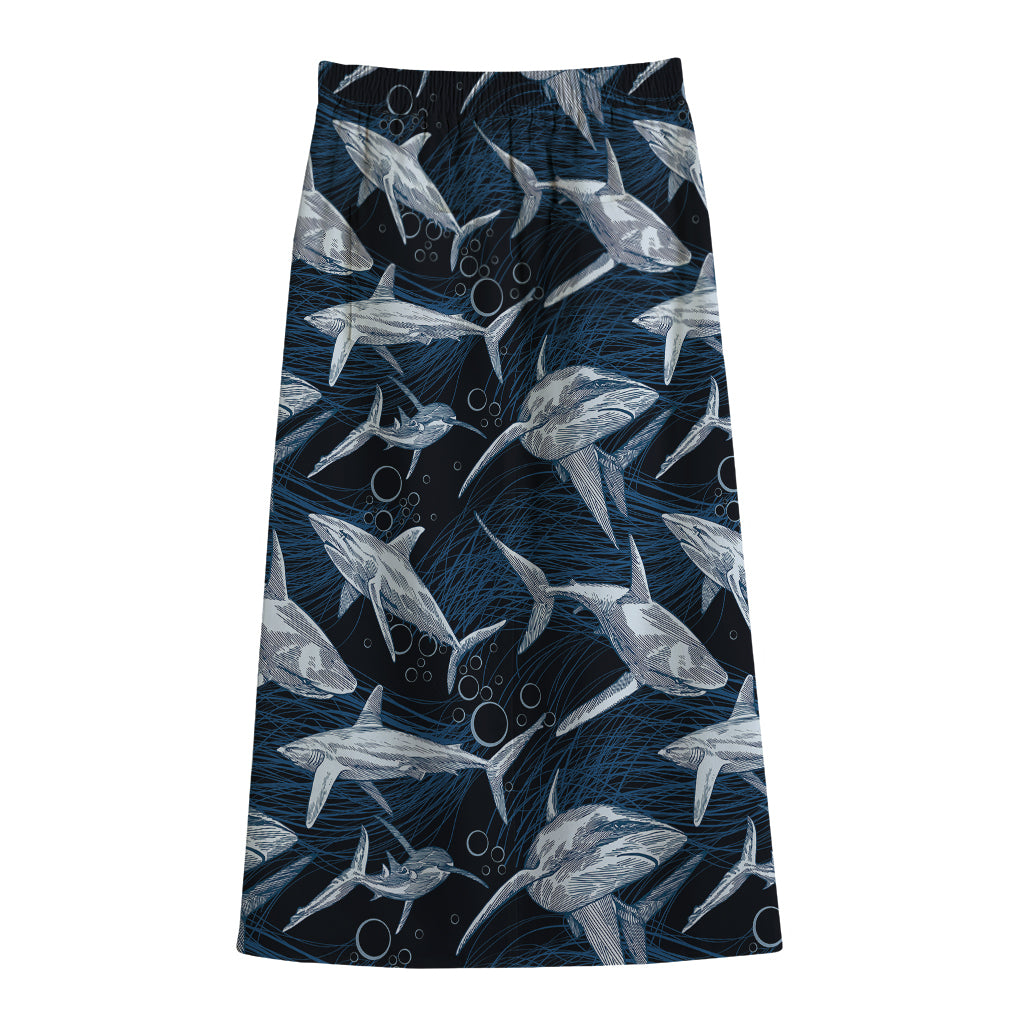 Shark Underwear Pattern Print Cotton Front Slit Maxi Skirt