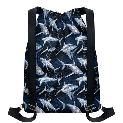 Shark Underwear Pattern Print Drawstring Backpack