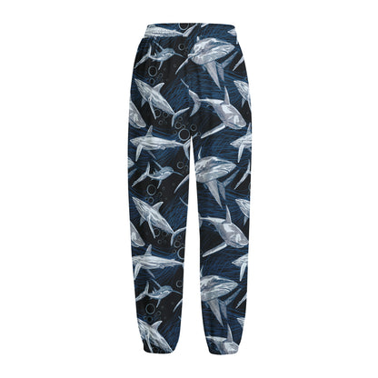 Shark Underwear Pattern Print Fleece Lined Knit Pants