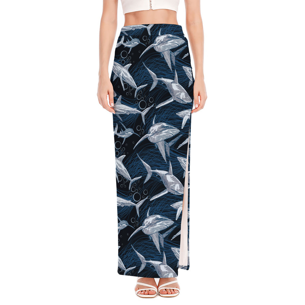 Shark Underwear Pattern Print High Slit Maxi Skirt