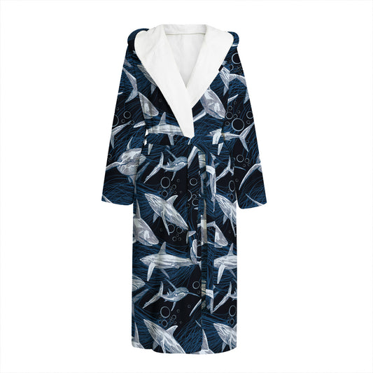 Shark Underwear Pattern Print Hooded Bathrobe