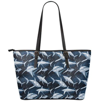 Shark Underwear Pattern Print Leather Tote Bag