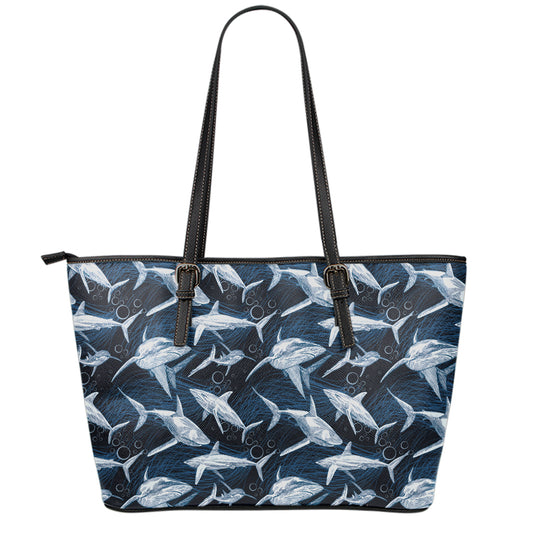Shark Underwear Pattern Print Leather Tote Bag