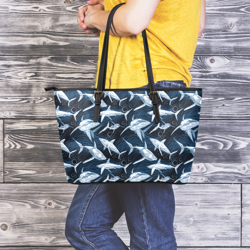 Shark Underwear Pattern Print Leather Tote Bag