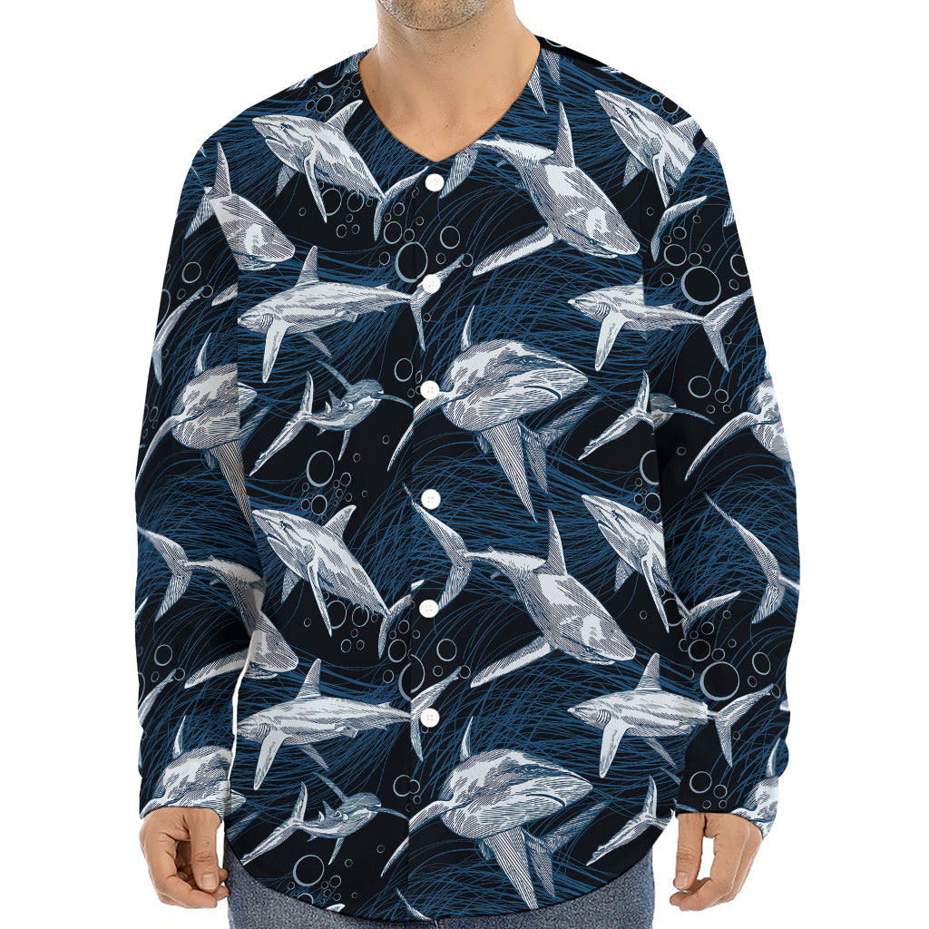 Shark Underwear Pattern Print Long Sleeve Baseball Jersey