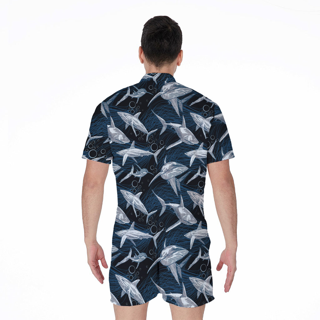 Shark Underwear Pattern Print Men's Rompers