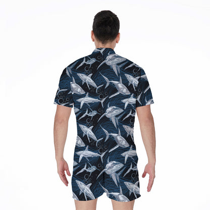 Shark Underwear Pattern Print Men's Rompers