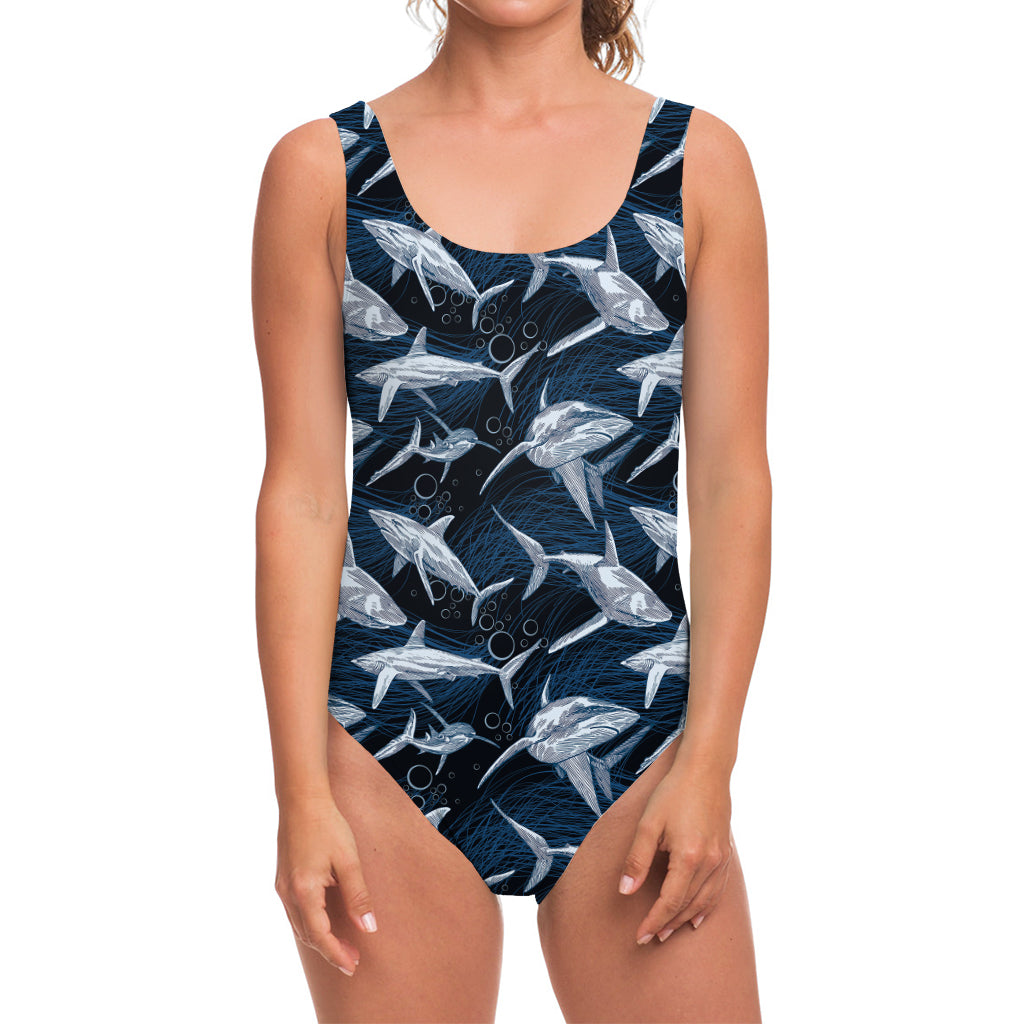 Shark Underwear Pattern Print One Piece Swimsuit