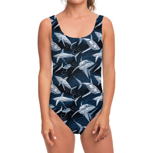 Shark Underwear Pattern Print One Piece Swimsuit