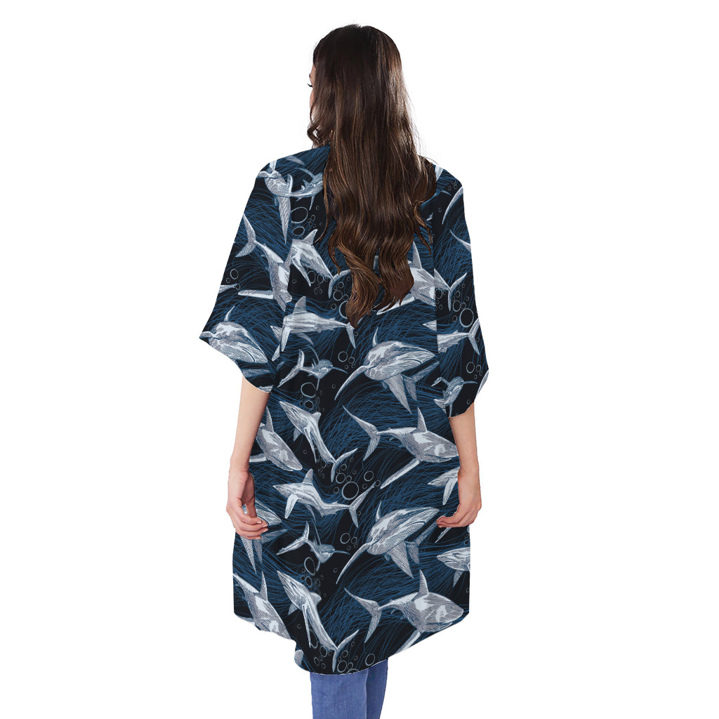 Shark Underwear Pattern Print Open Front Beach Cover Up