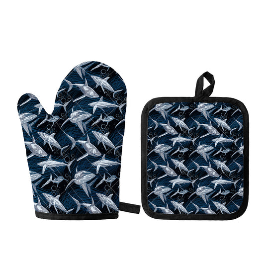 Shark Underwear Pattern Print Oven Mitt And Pot Holder Set