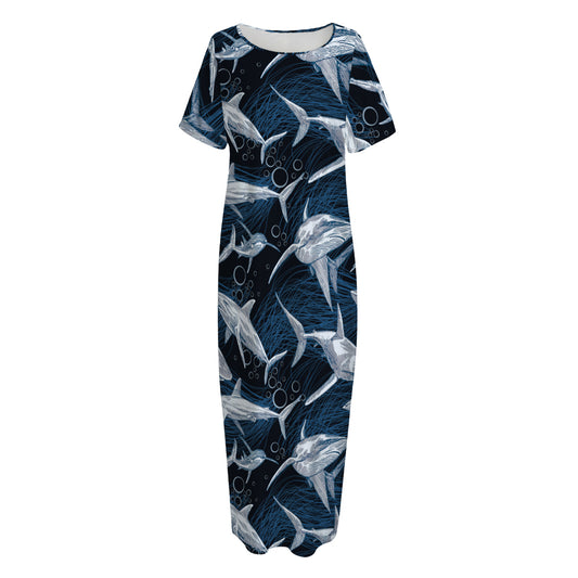 Shark Underwear Pattern Print Short Sleeve Long Nightdress