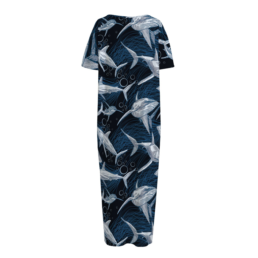 Shark Underwear Pattern Print Short Sleeve Long Nightdress