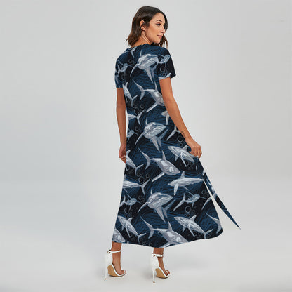 Shark Underwear Pattern Print Short Sleeve Maxi Dress