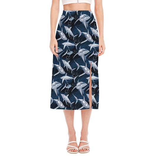 Shark Underwear Pattern Print Side Slit Midi Skirt
