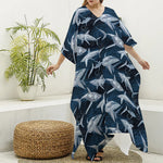Shark Underwear Pattern Print Silk V-Neck Kaftan Dress