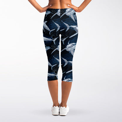 Shark Underwear Pattern Print Women's Capri Leggings