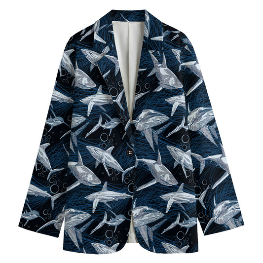 Shark Underwear Pattern Print Women's Cotton Blazer