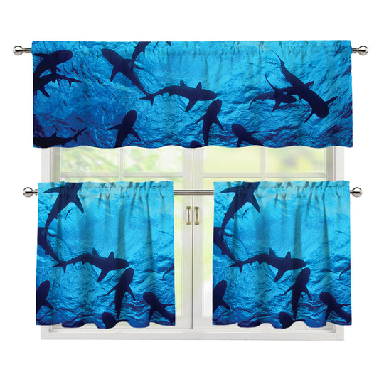 Shark Underwear Print 3 Piece Kitchen Curtains