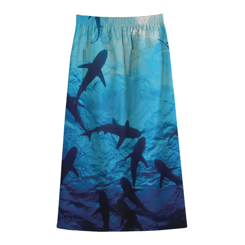 Shark Underwear Print Cotton Front Slit Maxi Skirt