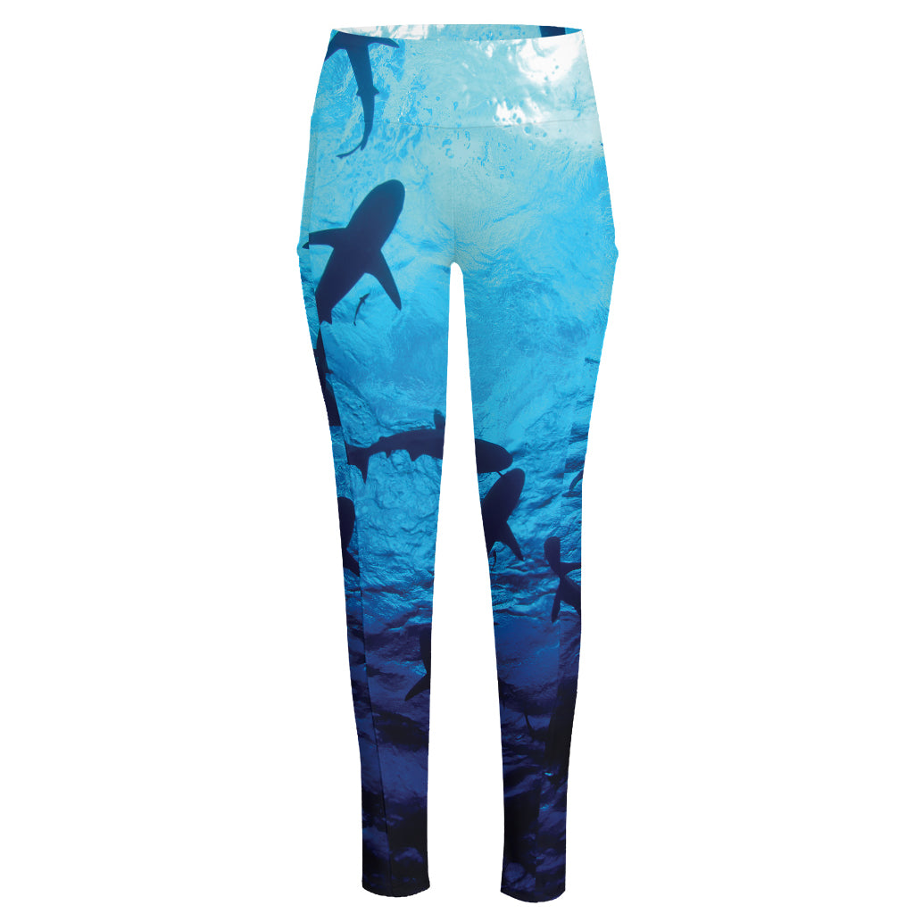 Shark Underwear Print High-Waisted Pocket Leggings