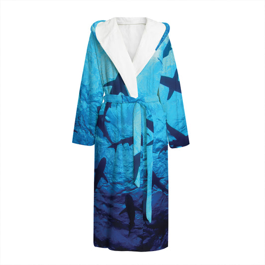 Shark Underwear Print Hooded Bathrobe