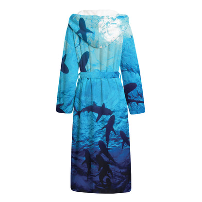 Shark Underwear Print Hooded Bathrobe