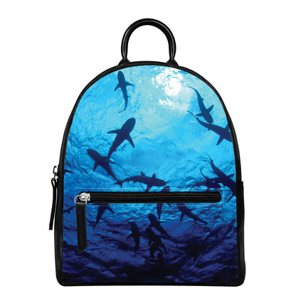 Shark Underwear Print Leather Backpack