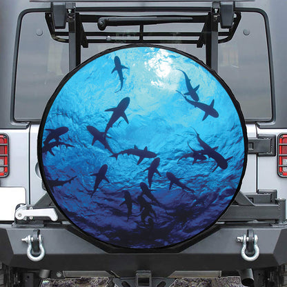 Shark Underwear Print Leather Spare Tire Cover