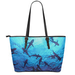 Shark Underwear Print Leather Tote Bag