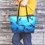 Shark Underwear Print Leather Tote Bag