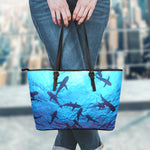 Shark Underwear Print Leather Tote Bag