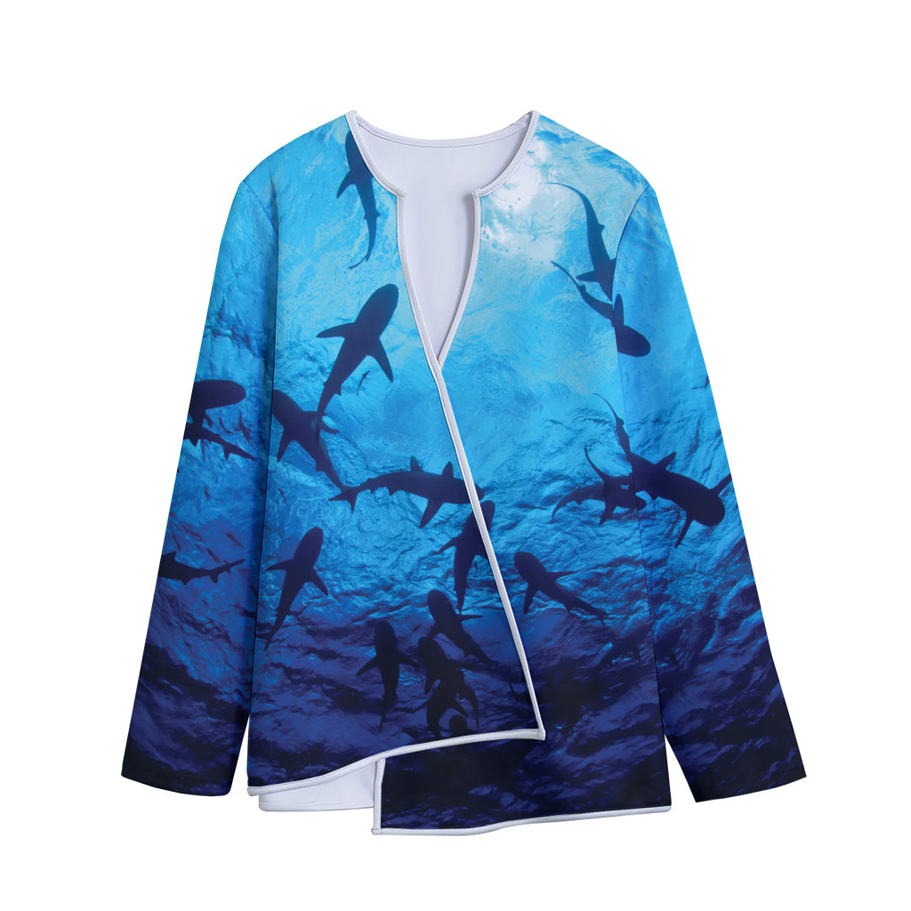 Shark Underwear Print Long Sleeve Short Coat