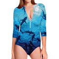Shark Underwear Print Long Sleeve Swimsuit