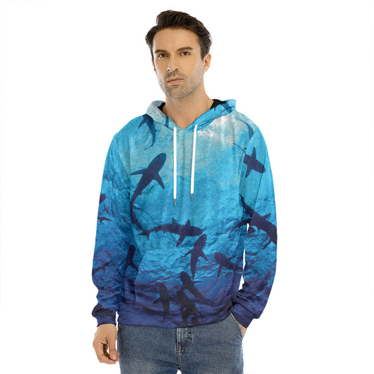 Shark Underwear Print Men's Velvet Pullover Hoodie