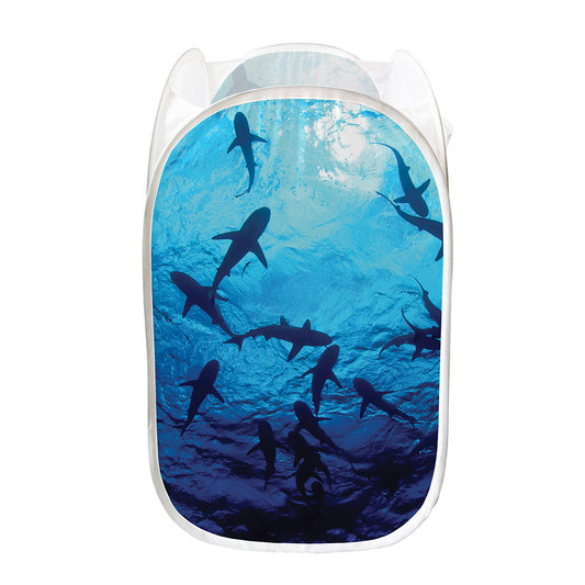 Shark Underwear Print Mesh Laundry Hamper