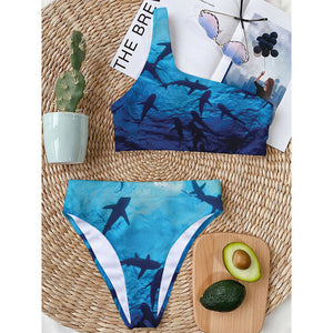 Shark Underwear Print One Shoulder Bikini Top