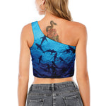 Shark Underwear Print One Shoulder Crop Top