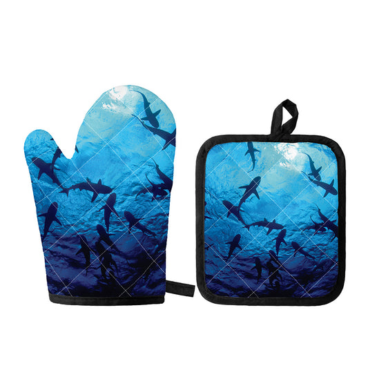 Shark Underwear Print Oven Mitt And Pot Holder Set
