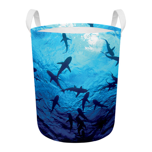 Shark Underwear Print Round Laundry Basket