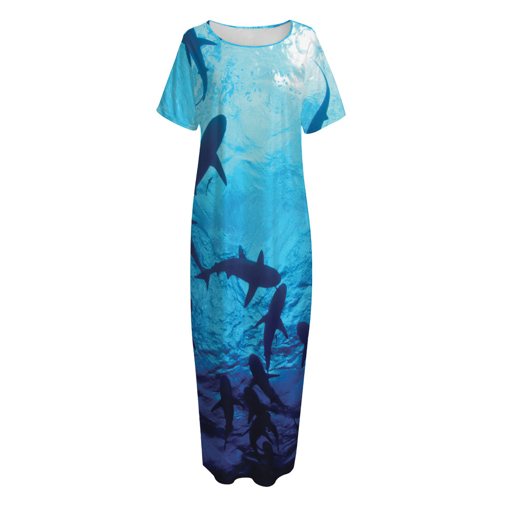 Shark Underwear Print Short Sleeve Long Nightdress
