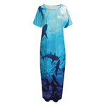 Shark Underwear Print Short Sleeve Long Nightdress