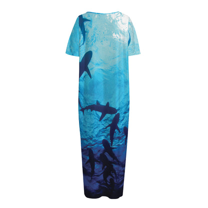Shark Underwear Print Short Sleeve Long Nightdress