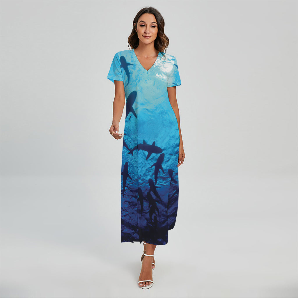 Shark Underwear Print Short Sleeve Maxi Dress