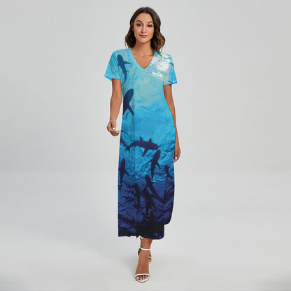 Shark Underwear Print Short Sleeve Maxi Dress