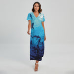 Shark Underwear Print Short Sleeve Maxi Dress