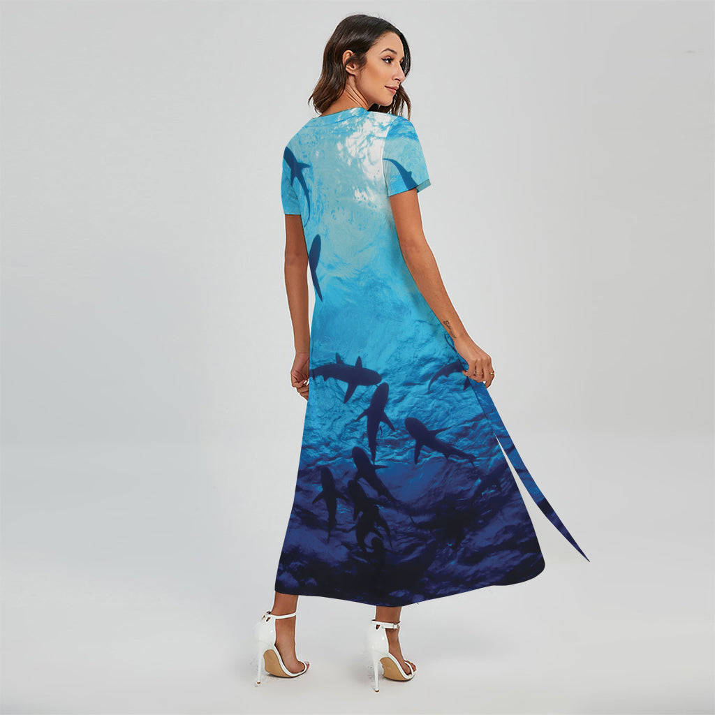 Shark Underwear Print Short Sleeve Maxi Dress