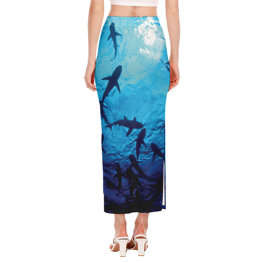 Shark Underwear Print Side Slit Maxi Skirt