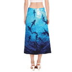 Shark Underwear Print Side Slit Midi Skirt